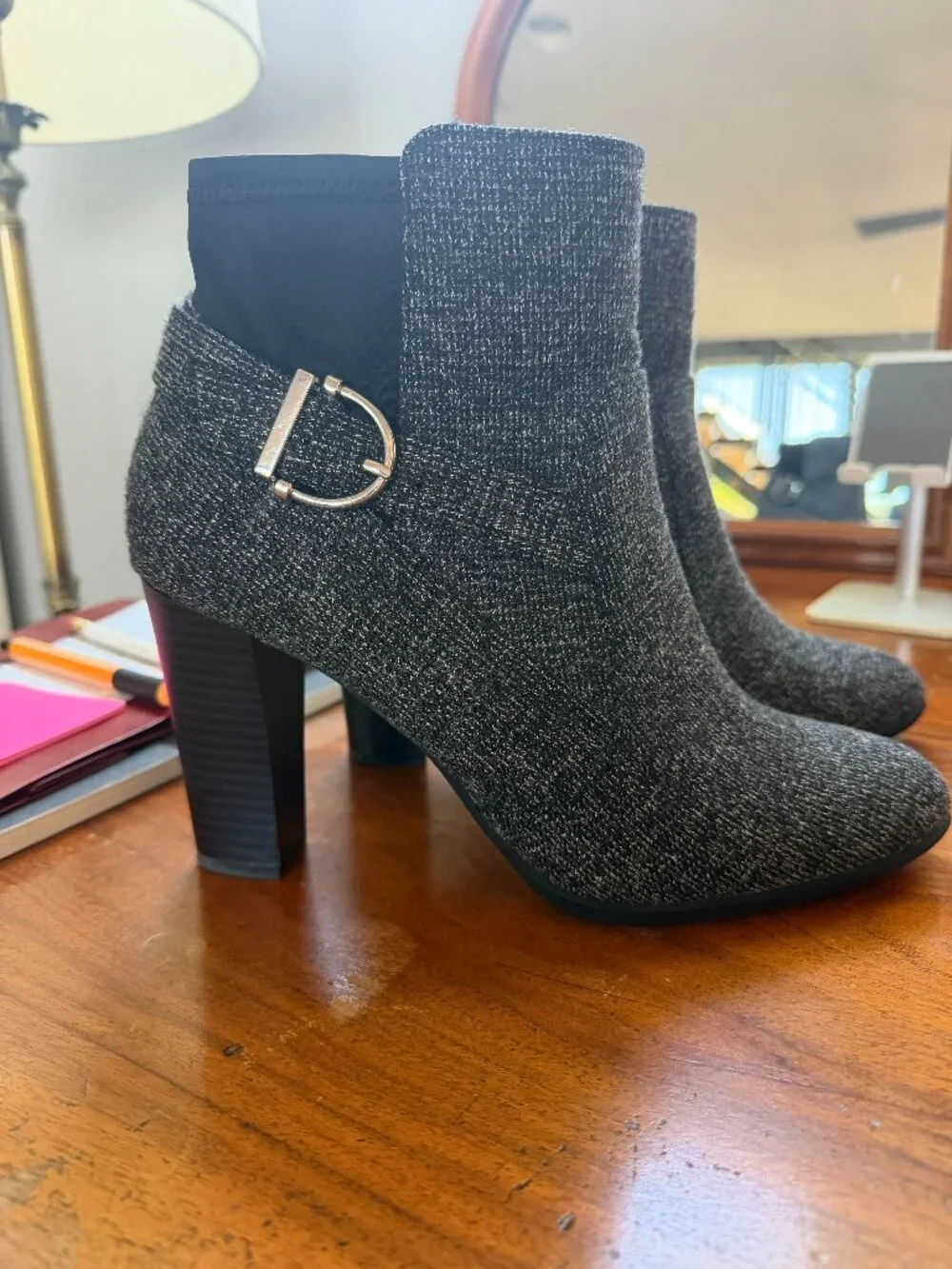 Kelly & Katie Gavilea Black Tweed Ankle Boots Silver Buckle Size 9M